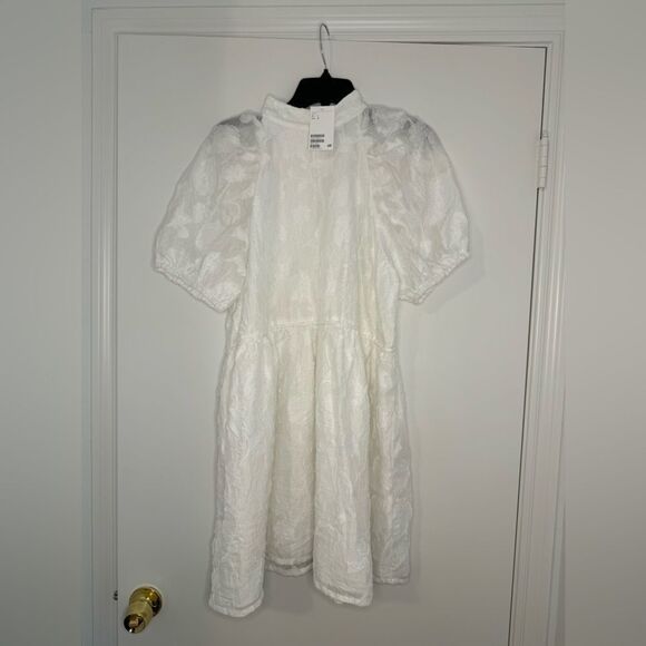 NWT H&M White Jacquard-Weave Dress Size Large - Picture 3 of 7